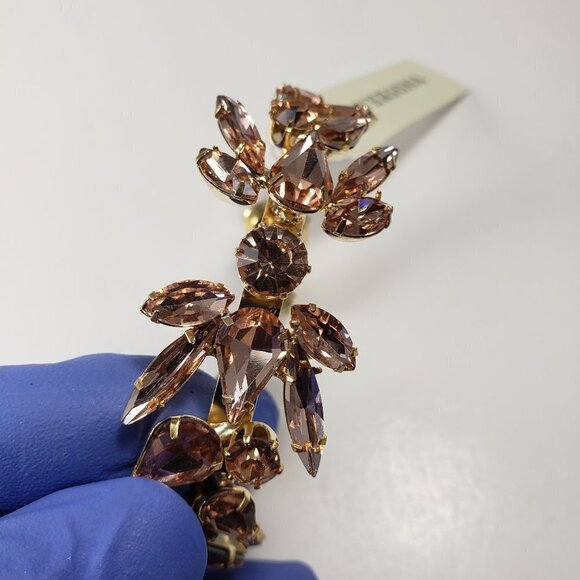 Polished Gold-Tone Shiny Light Pink Crystal Design Cuff Bracelet for Women - Picture 3 of 6